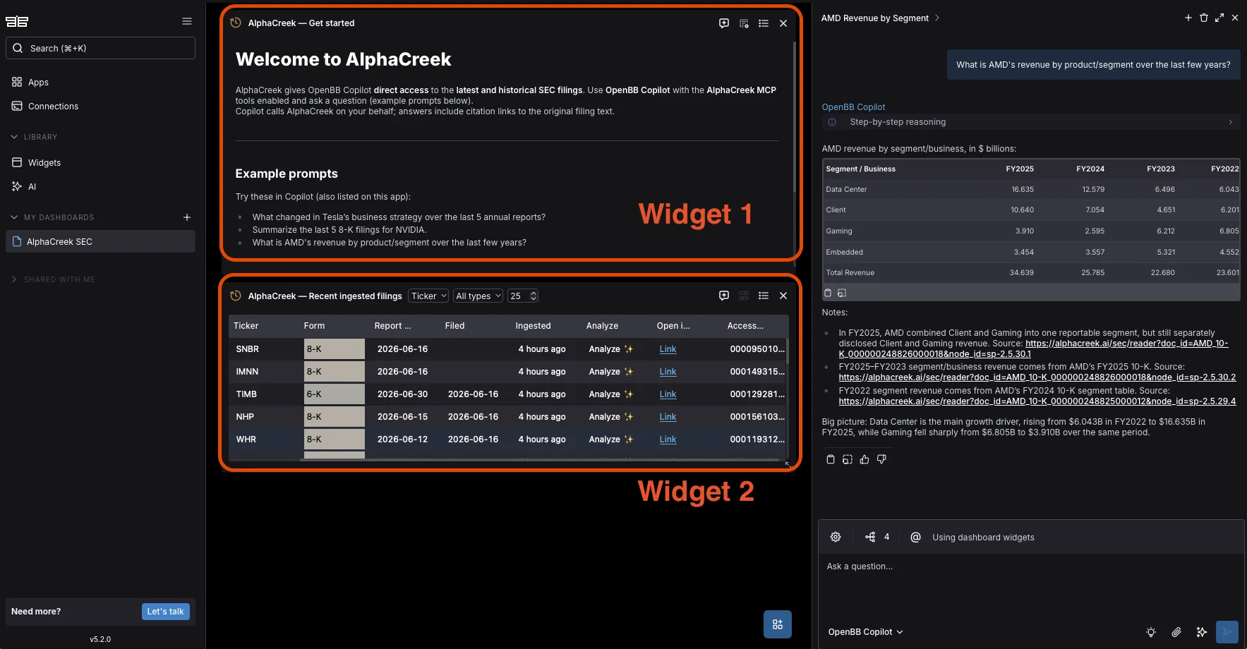 2 widgets available on OpenBB platform